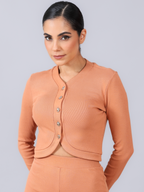 Blusa bandagem tricot Skenn costas mostrando ajuste do tecido