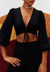 BLUSA CROPPED TUNEL MANGA 102145 CACAY