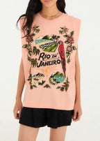 Blusa regata quadrada Luna Farm Rio cor rosa, frente feminina