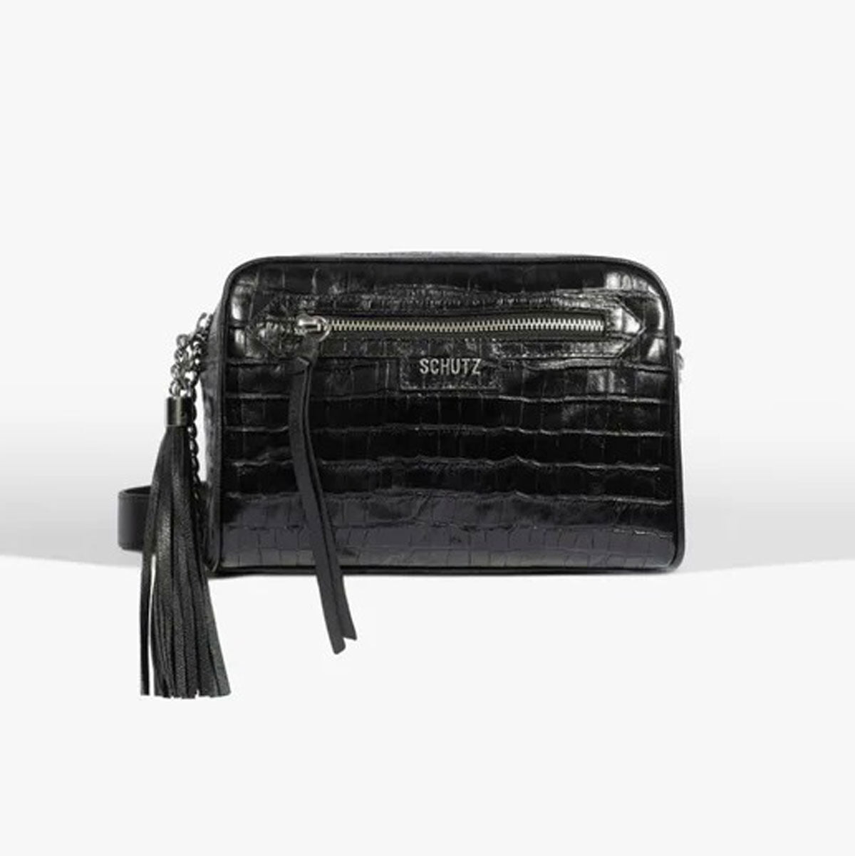 BOLSA TIRACOLO COURO PRETA CROCO S 50010 0622 0001 SCHUTZ