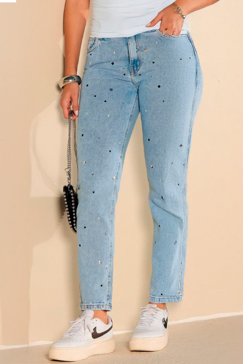 CALÇA JEANS RETA PEDRARIA FEM00330 REVANCHE