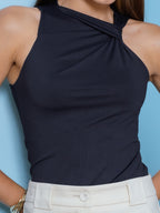 Blusa Skenn frente drapeado elegante feminino