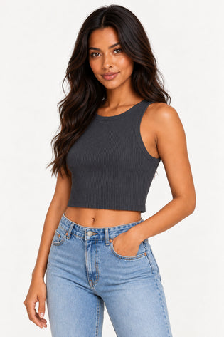 Cinza | Blusa Cropped Canelado Malipa — lado