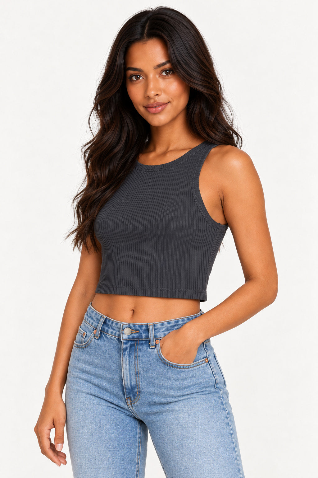 Cinza | Blusa Cropped Canelado Malipa — lado