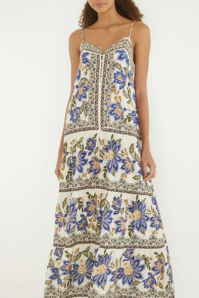 VESTIDO LONGO JARDIM CHINTZ LENÇO 343126 FARM RIO