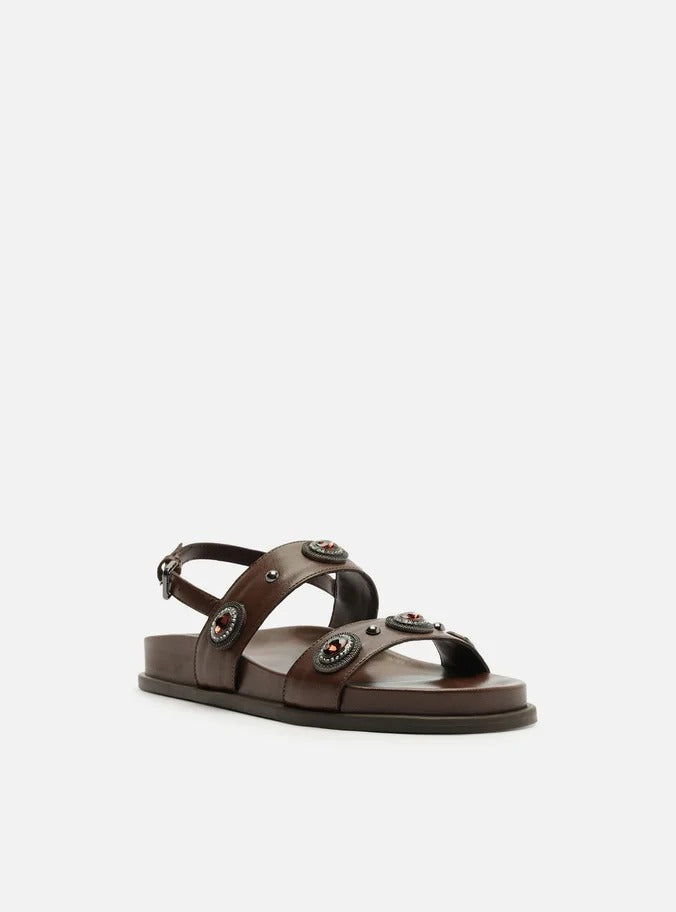 SANDÁLIA PAPETE MARROM ESCURO COURO PEDRARIAS A 13555 0077 0001 AREZZO Imagem secundária do produto