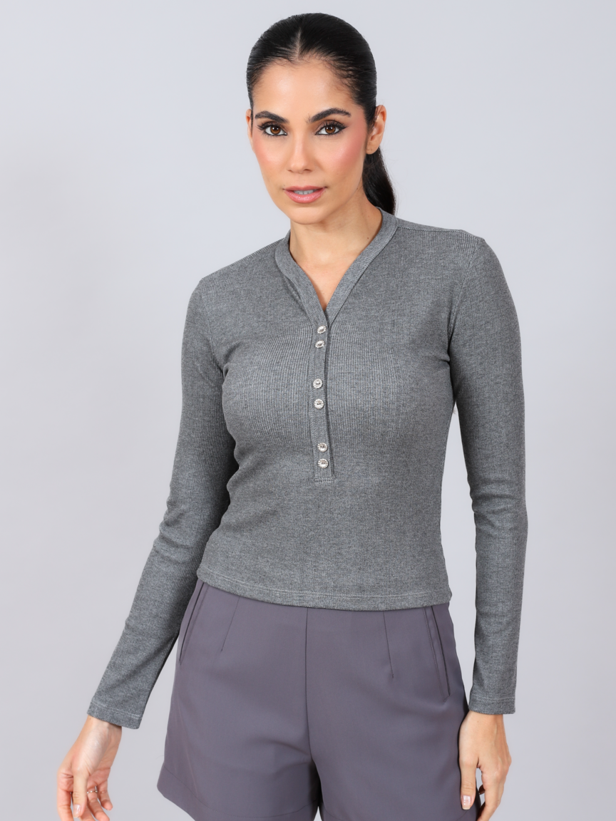 Blusa rib feminina Skenn, frente com textura canelada alongada Imagem principal do produto