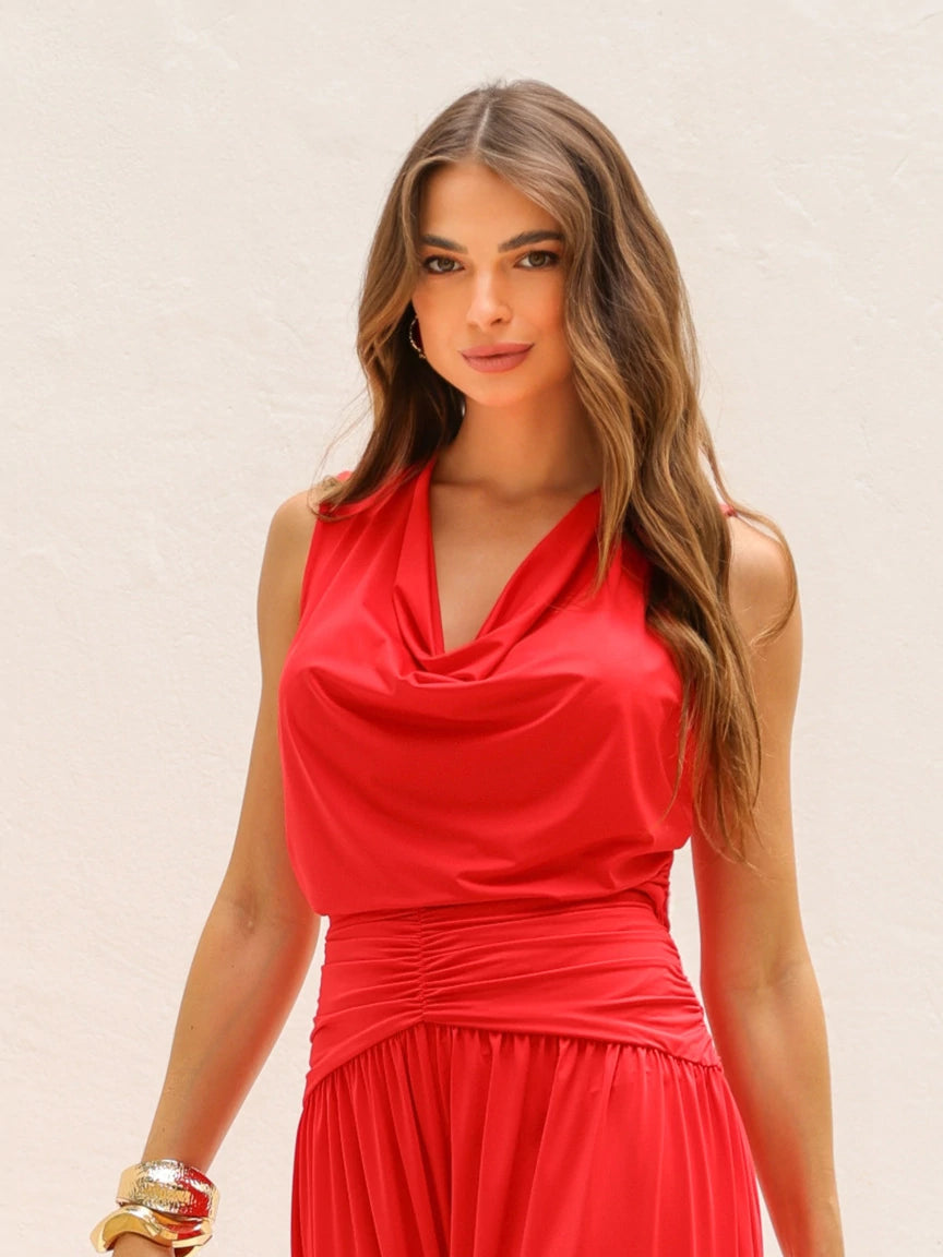 Blusa degage fluidez Skenn cor nude, vista frontal feminina