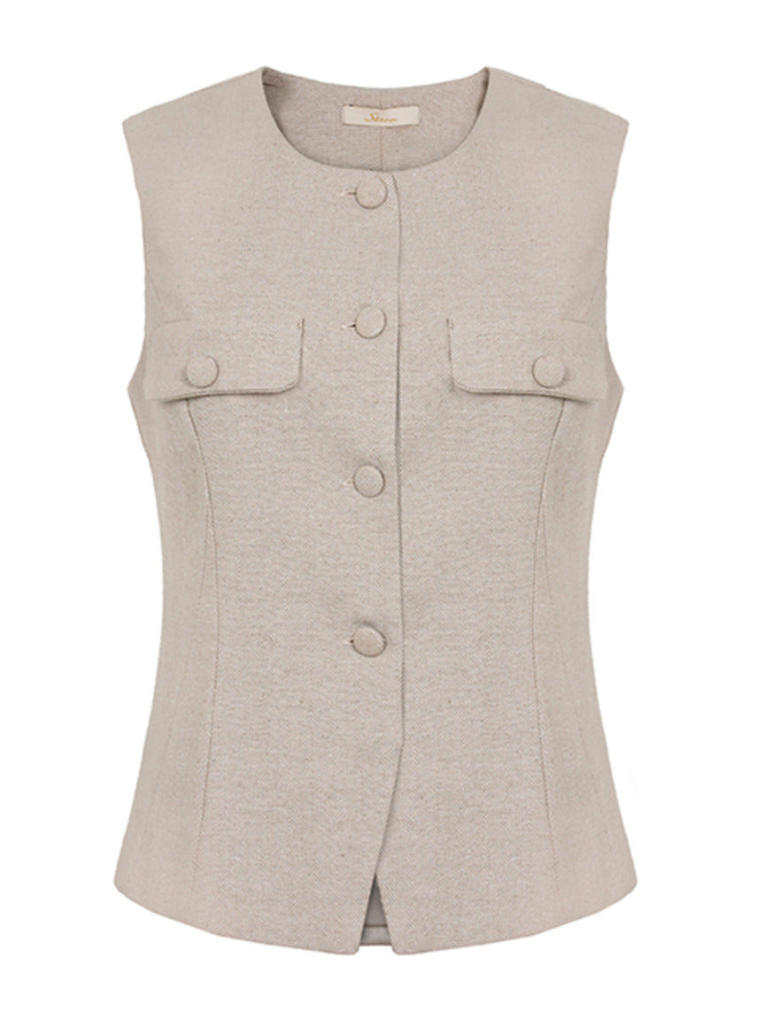 Blusa colete alfaiataria maquinetada 413125 Skenn feminina vista frontal Imagem principal do produto
