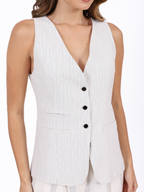Detalhe bordado e listras da blusa colete feminina Skenn