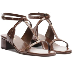 SANDÁLIA SALTO BLOCO FOLK TACHAS MARROM C 30489 0099 0001 ANACAPRI