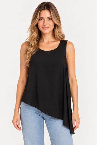 Preto | Blusa Regata Barra Assimétrica Cacay — frente