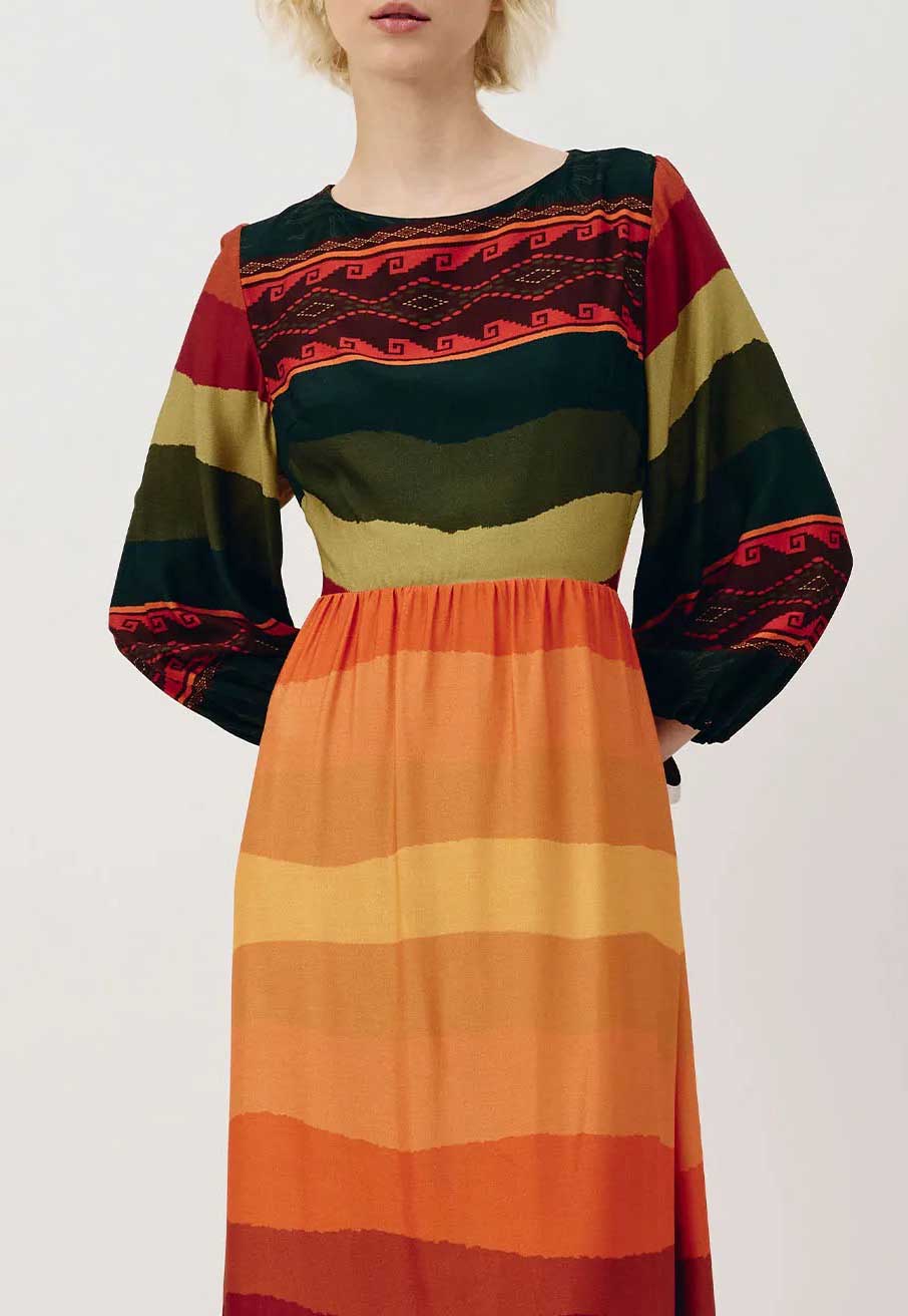 VESTIDO MIDI AMARRAÇÃO COSTAS ESTAMP 104850 CACAY Imagem secundária do produto