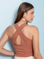 Look completo blusa rib detalhes Skenn feminina