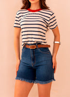 Bermuda jeans feminina BMF00015 Revanche frente, cintura média azul denim