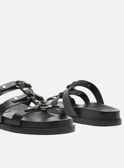 SANDÁLIA PAPETE PRETA COURO ELOS REBITES A 12016 0235 0002 AREZZO