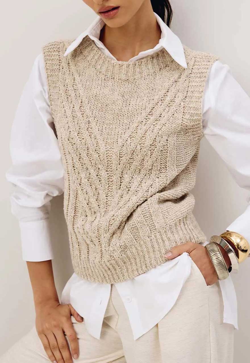 Blusa colete tranças tricot 105167 Cacay feminina frontal Imagem principal do produto
