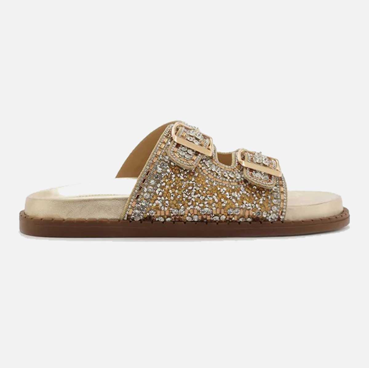 SANDÁLIA PAPETE DOURADA BEADS FIVELAS A 13130 0007 0001 AREZZO