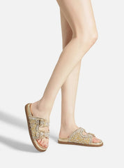 SANDÁLIA PAPETE DOURADA BEADS FIVELAS A 13130 0007 0001 AREZZO