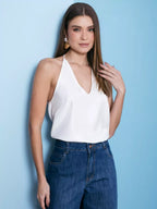 Blusa regata chic cetim feminina Skenn frente