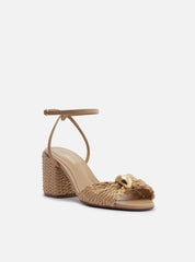 SANDÁLIA BEGE PALHA SALTO BLOCO TIRA METAL A 12463 0044 0001 AREZZO