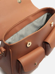 BOLSA SATCHEL MARROM GRANDE BOLSOS FRONTAIS A 50021 0987 0002 AREZZO