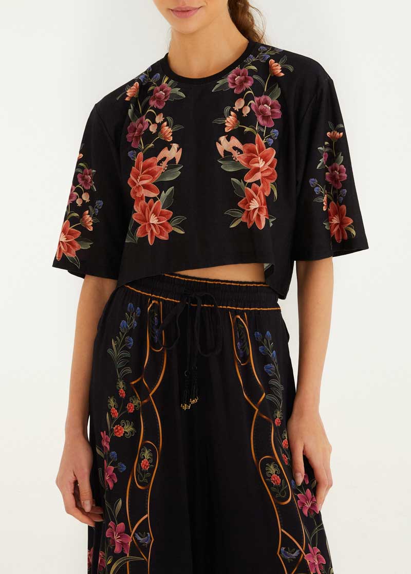 BLUSA T-SHIRT CROPPED FLORAL BELLE 344192 FARM RIO