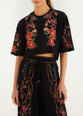 BLUSA T-SHIRT CROPPED FLORAL BELLE 344192 FARM RIO