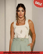 Blusa bandagem bordado Skenn look completo feminino