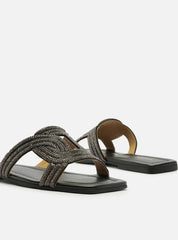 RASTEIRA SLIDE PRETA TIRA VAZADA STRASS  A 13132 0020 0001 AREZZO