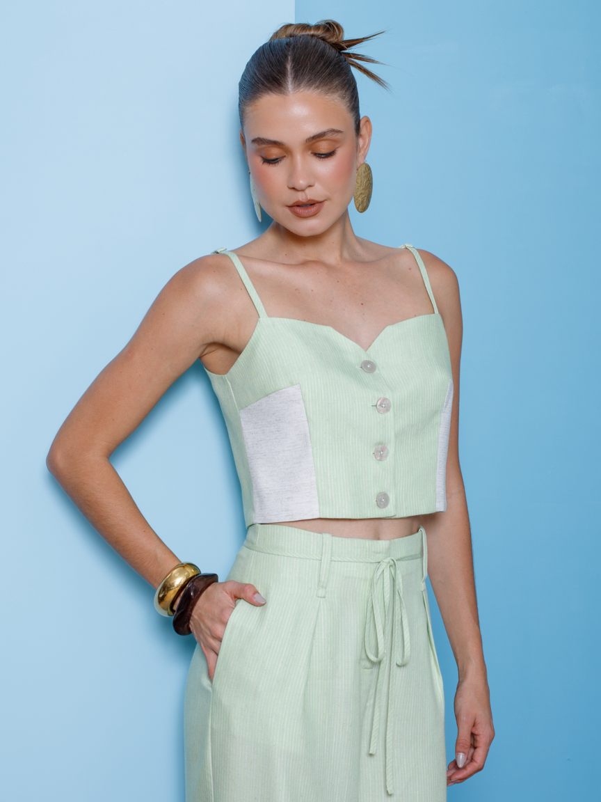 Blusa listrada linho 403154 Skenn, lateral