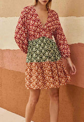 VESTIDO CURTO TRICOLOR MG LONGA 104415 CACAY