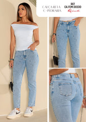 CALÇA JEANS RETA PEDRARIA FEM00330 REVANCHE