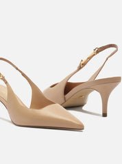 SCARPIN BEGE COURO SLINGBACK DETALHE METAL A 12757 0089 0005 AREZZO