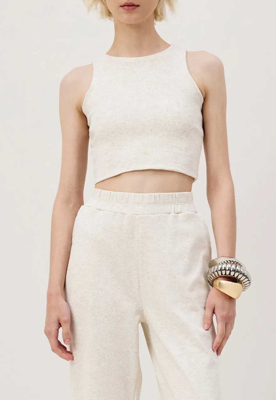 Blusa cropped justa regata Cacay preta frente, mulher, marca Cacay Imagem principal do produto