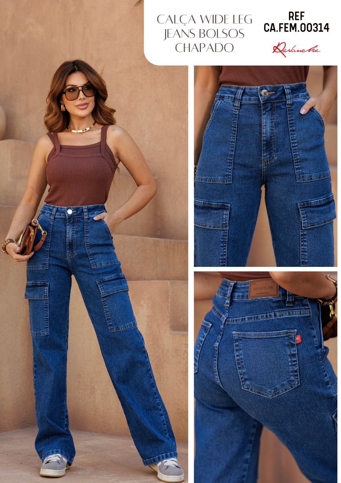 Calça Feminina REVANCHE ref. JEANS WIDE - VintedoisK