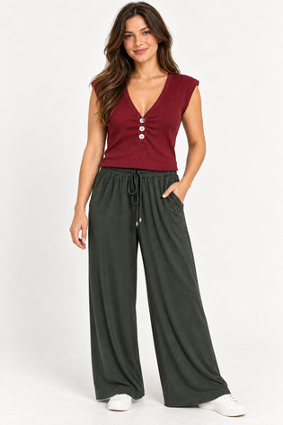 Verde Escuro | Calça Pantalona Malha Lisa Verde Escuro 107928-431-A Cacay — lado