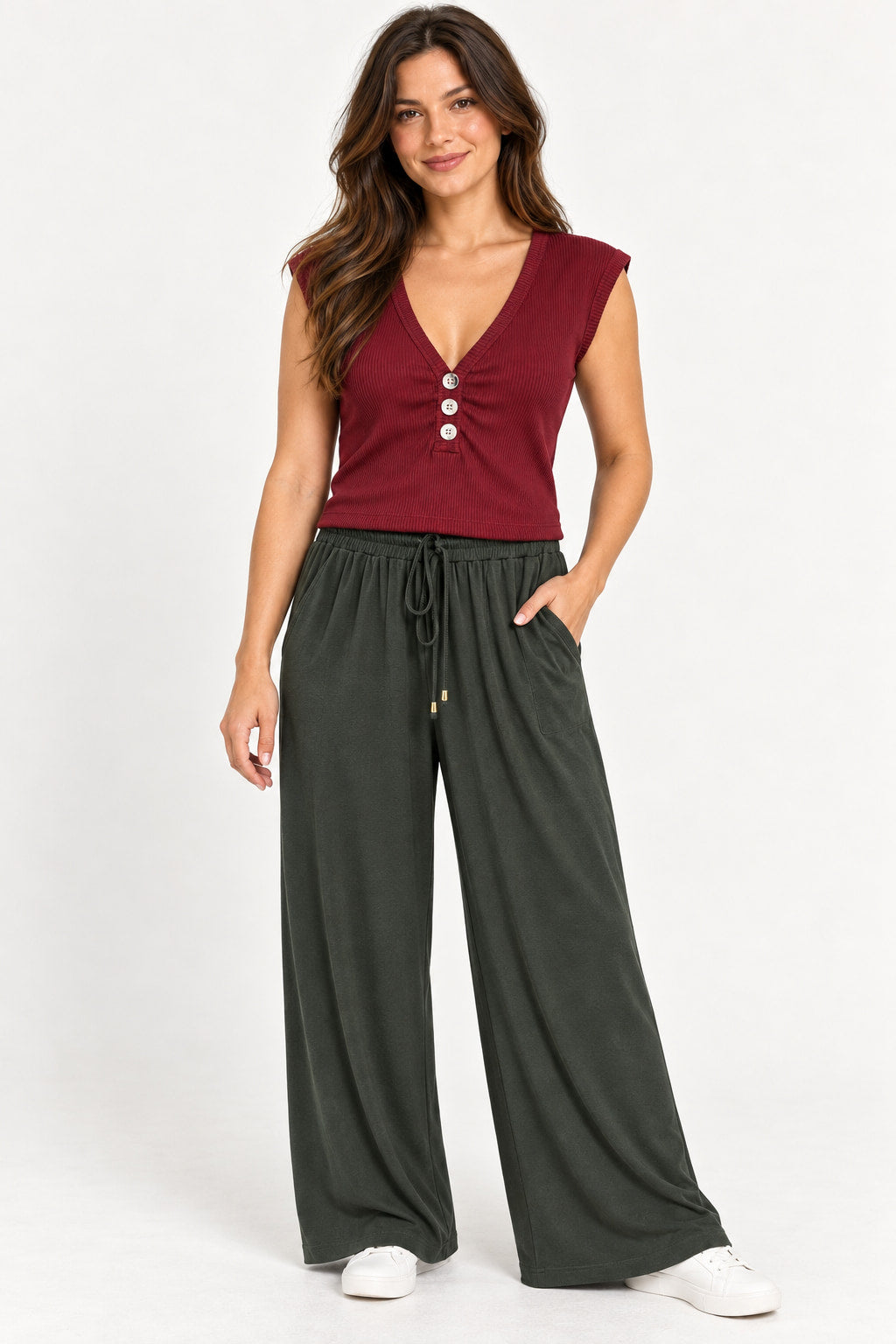 Verde Escuro | Calça Pantalona Malha Lisa Verde Escuro 107928-431-A Cacay — lado