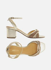SANDÁLIA DOURADA SALTO BLOCO STRASS ENLACE A 11551 0072 0002 AREZZO