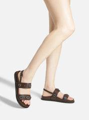 SANDÁLIA PAPETE MARROM ESCURO COURO PEDRARIAS A 13555 0077 0001 AREZZO