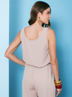 Blusa regata crepe alfaiataria Skenn detalhes frente e costa