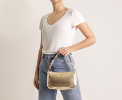 BOLSA CROSSBODY MÉDIA ALÇA BAGUETE TRANÇADA DOURADA C 50007 0016 0004 ANACAPRI - Vintedoisk