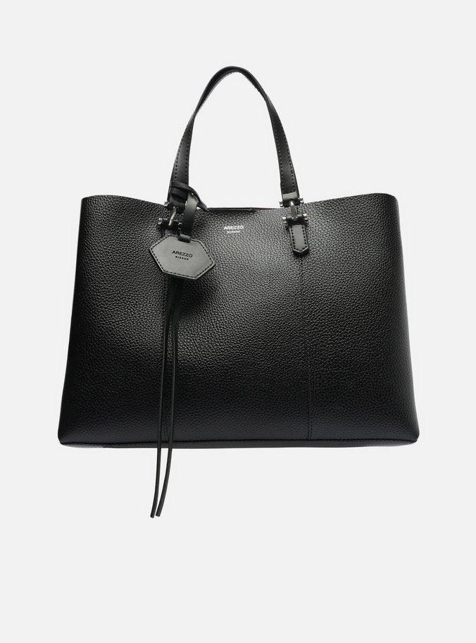 BOLSA TOTE PRETA GRANDE BAG CHARM HEXÁGONO A 50021 0825 0001 AREZZO - Vintedoisk
