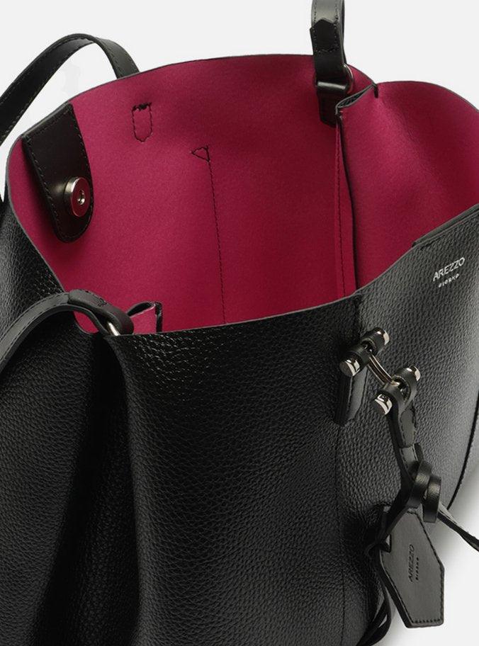 BOLSA TOTE PRETA GRANDE BAG CHARM HEXÁGONO A 50021 0825 0001 AREZZO - Vintedoisk