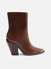 BOTA MARROM COURO CANO CURTO SALTO ALTO PONTEIRA A 12813 0015 0002 AREZZO - Vintedoisk