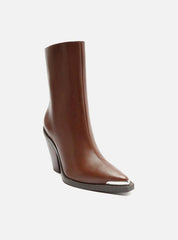 BOTA MARROM COURO CANO CURTO SALTO ALTO PONTEIRA A 12813 0015 0002 AREZZO - Vintedoisk