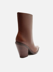 BOTA MARROM COURO CANO CURTO SALTO ALTO PONTEIRA A 12813 0015 0002 AREZZO - Vintedoisk