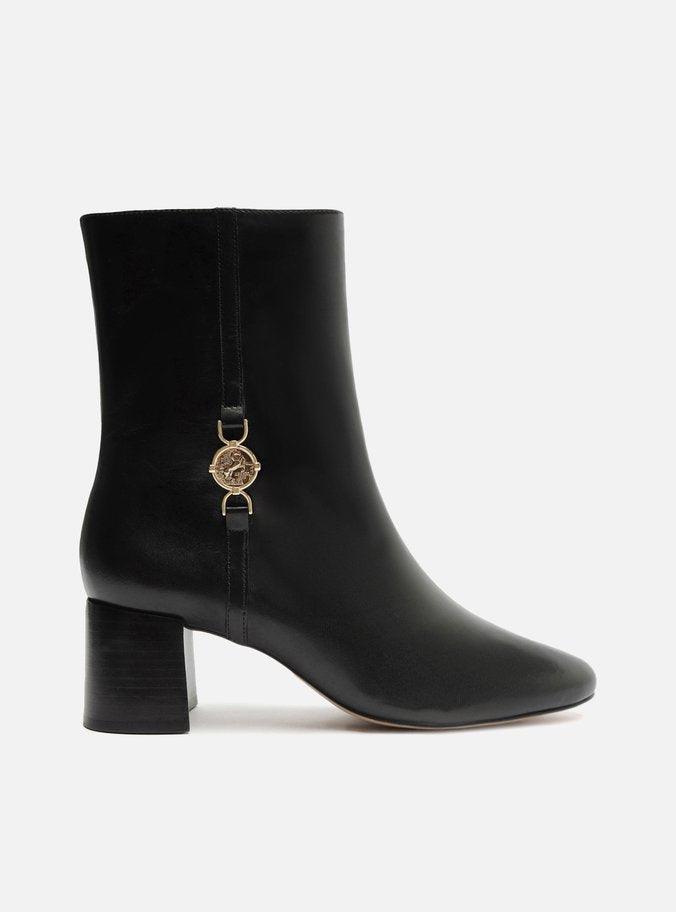 BOTA PRETA COURO SALTO BLOCO DETALHE MEDALHA A 13241 0006 0001 AREZZO - Vintedoisk
