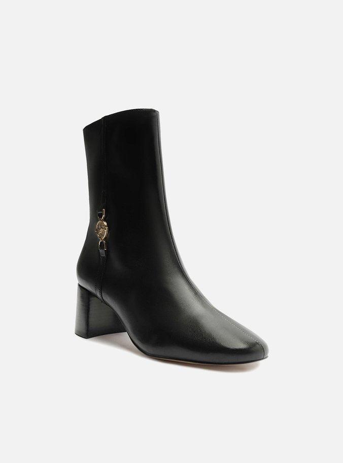 BOTA PRETA COURO SALTO BLOCO DETALHE MEDALHA A 13241 0006 0001 AREZZO - Vintedoisk