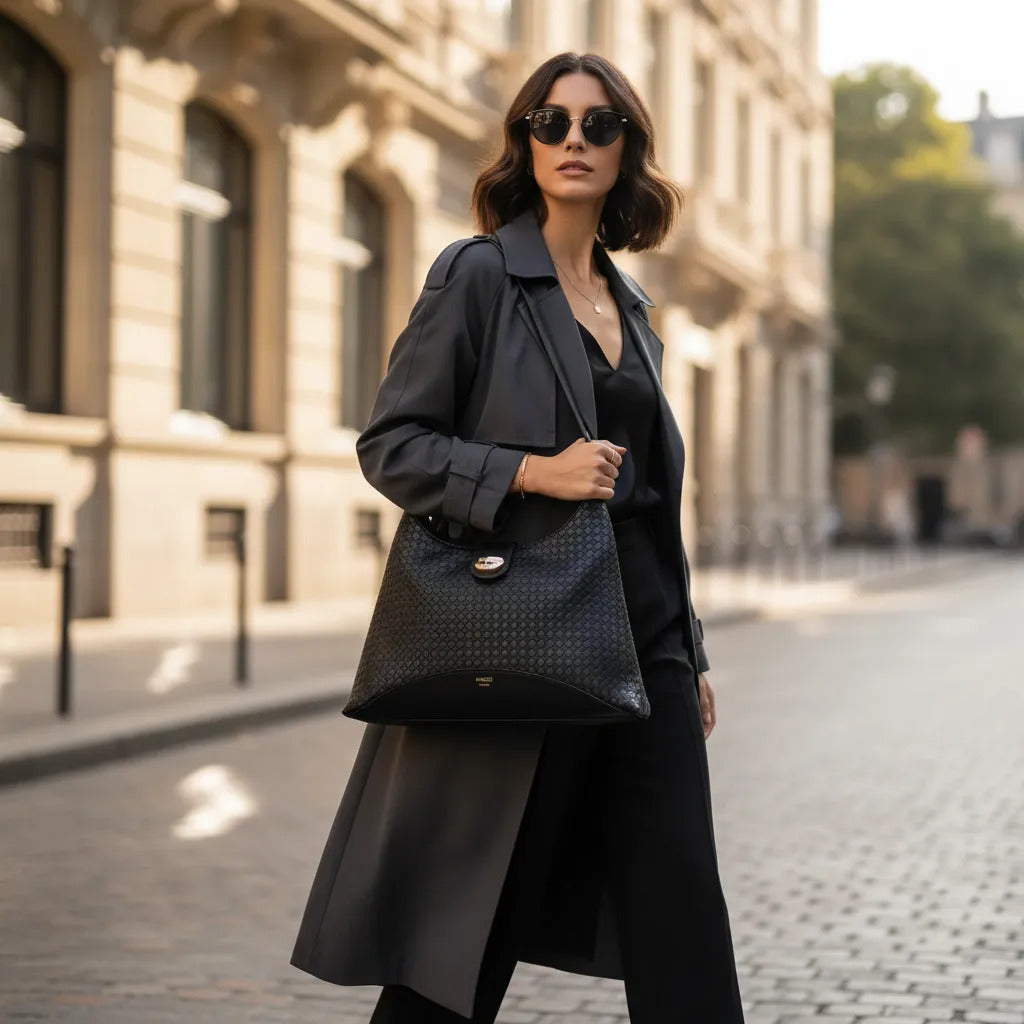 BOLSA HOBO PRETA GRANDE TRESSÊ METAL ORGÂNICO A 50023 0816 0005 AREZZO